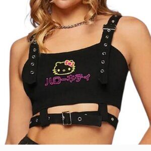 SHEIN x Hello Kitty black denim crop top, Medium.